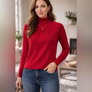 RED Red Pleated Turtleneck Sweater Petite PM NWT